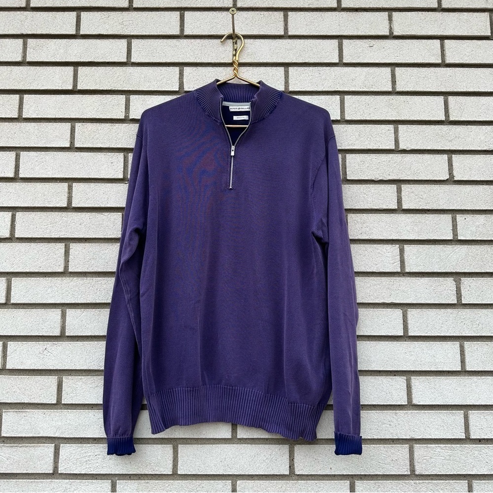 Peter Millar Purple 100% Cotton Quarter Zip Knit Pullover Sweater M Preppy Golf
